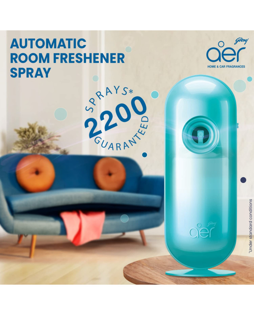 Godrej aer Matic Kit (Machine + 1 Refill) - Automatic Room Fresheners with Flexi Control Spray | Cool Surf Blue | 2200 Sprays Guaranteed | Lasts up to 60 days (225ml)