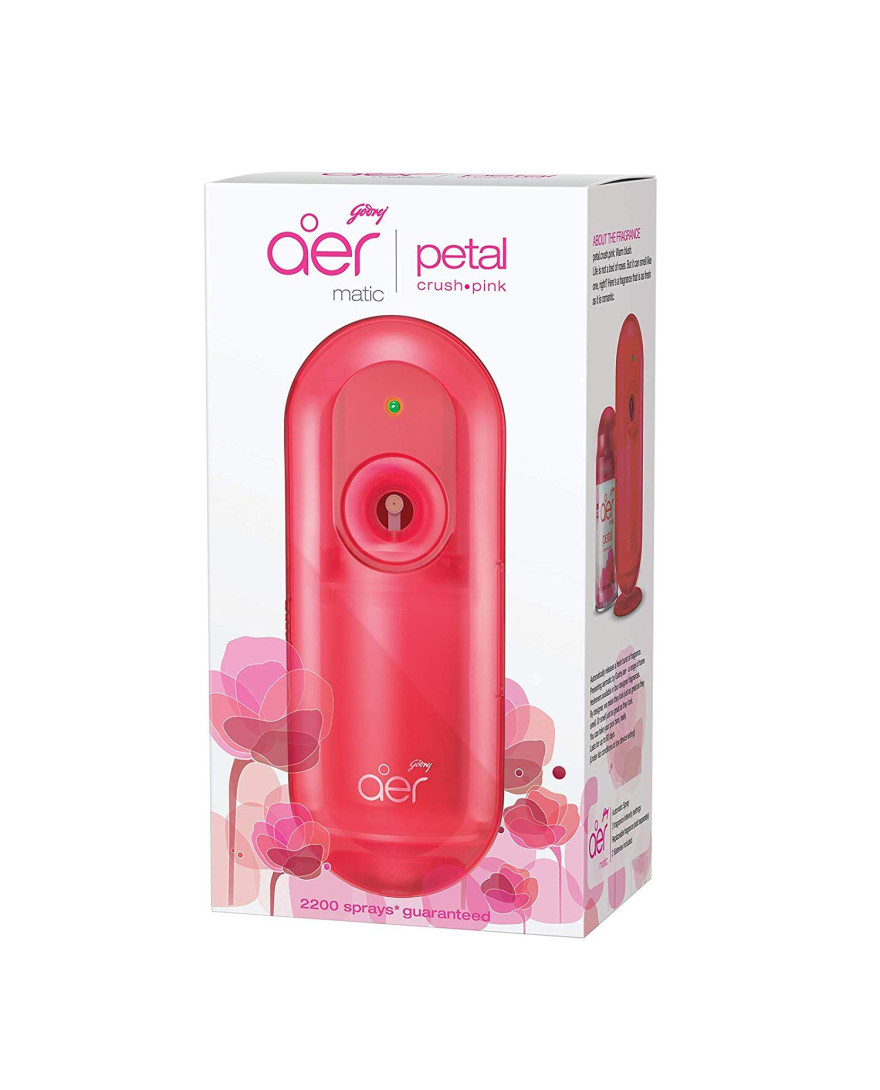 Godrej aer Matic Kit | Machine + 1 Refill | Automatic Room Fresheners with Flexi Control Spray | Petal Crush Pink | 2200 Sprays Guaranteed | Lasts up to 60 days |225ml