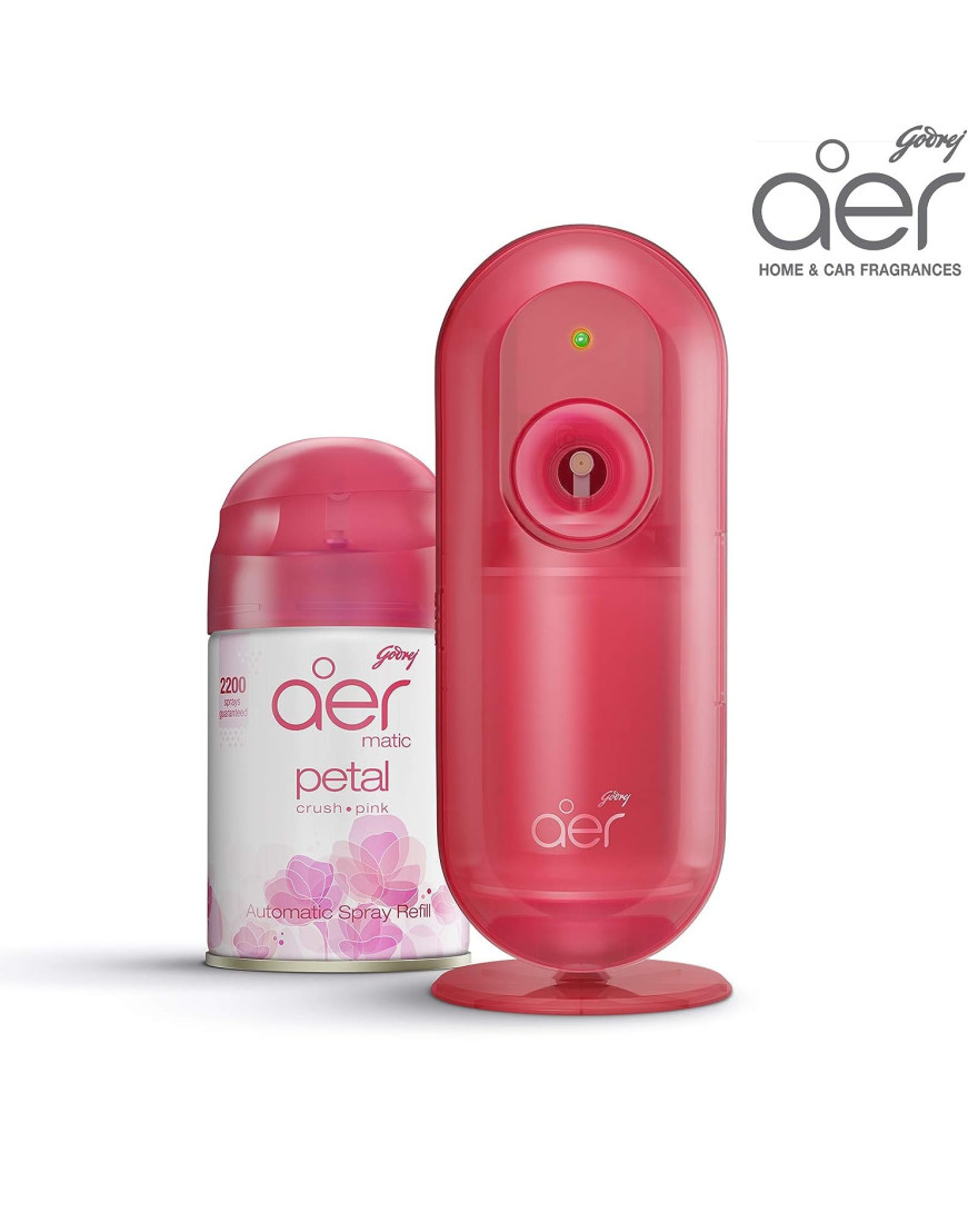 Godrej aer Matic Kit | Machine + 1 Refill | Automatic Room Fresheners with Flexi Control Spray | Petal Crush Pink | 2200 Sprays Guaranteed | Lasts up to 60 days |225ml