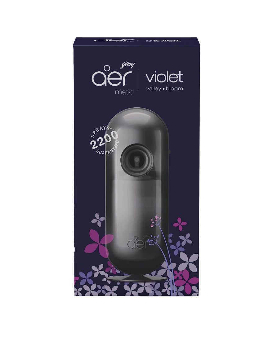 Godrej aer Matic Kit | Machine + 1 Refill | Automatic Room Fresheners with Flexi Control Spray | Violet Valley Bloom | 2200 Sprays Guaranteed | Lasts up to 60 days |225ml