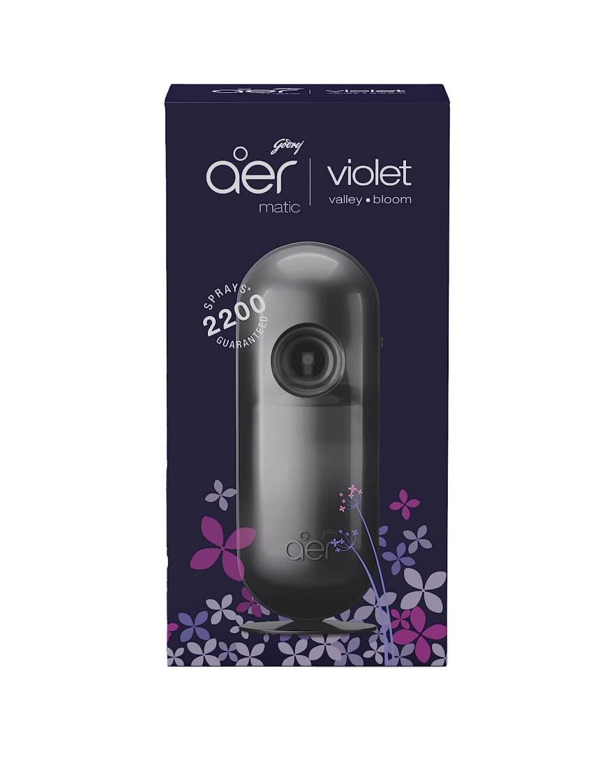 Godrej aer Matic Kit (Machine + 1 Refill) - Automatic Room Fresheners with Flexi Control Spray | Violet Valley Bloom | 2200 Sprays Guaranteed | Lasts up to 60 days (225ml)