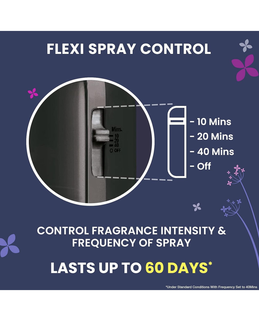 Godrej aer Matic Kit (Machine + 1 Refill) - Automatic Room Fresheners with Flexi Control Spray | Violet Valley Bloom | 2200 Sprays Guaranteed | Lasts up to 60 days (225ml)