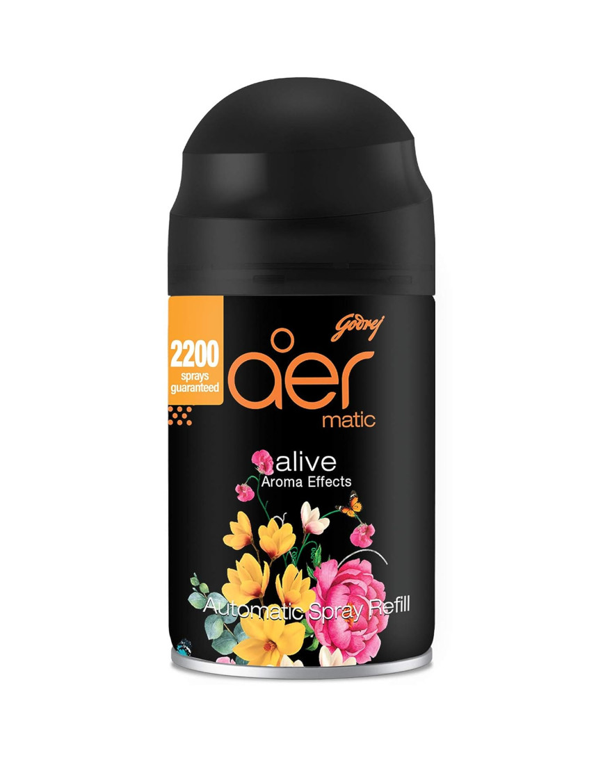 Godrej aer Matic Refill | Automatic Room Fresheners | Alive | 2200 Sprays Guaranteed | Lasts up to 60 days | 225ml