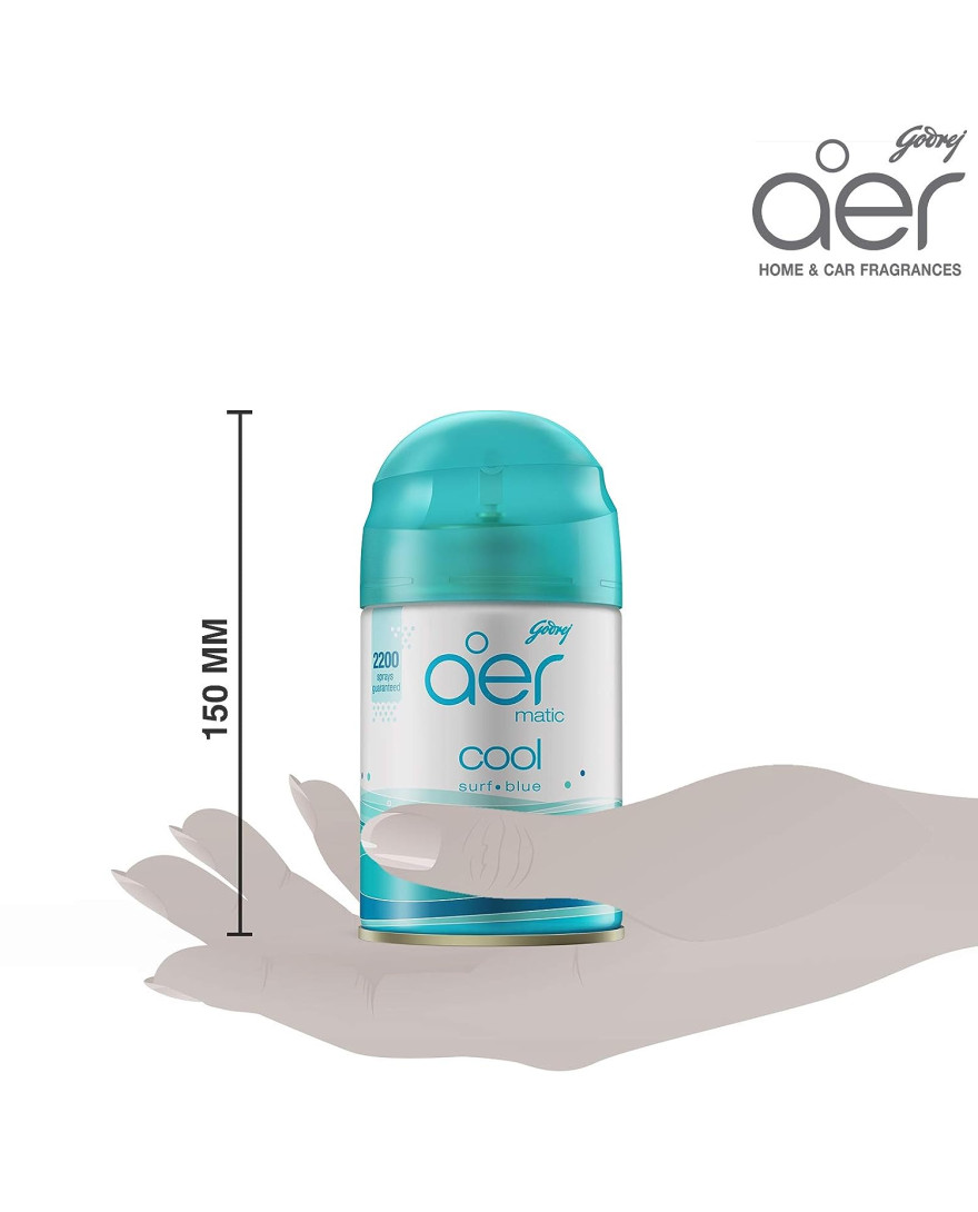 Godrej aer Matic Refill | Automatic Room Fresheners | Cool Surf Blue | 2200 Sprays Guaranteed | Lasts up to 60 days | 225ml