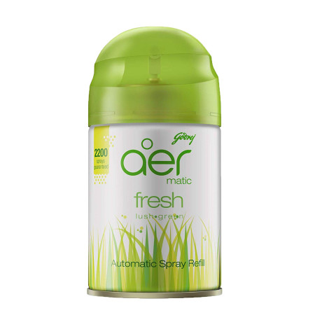Godrej aer Matic Refill | Automatic Room Fresheners | FRESH LUSH GREEN | 2200 Sprays Guaranteed | Lasts up to 60 days | 225ml