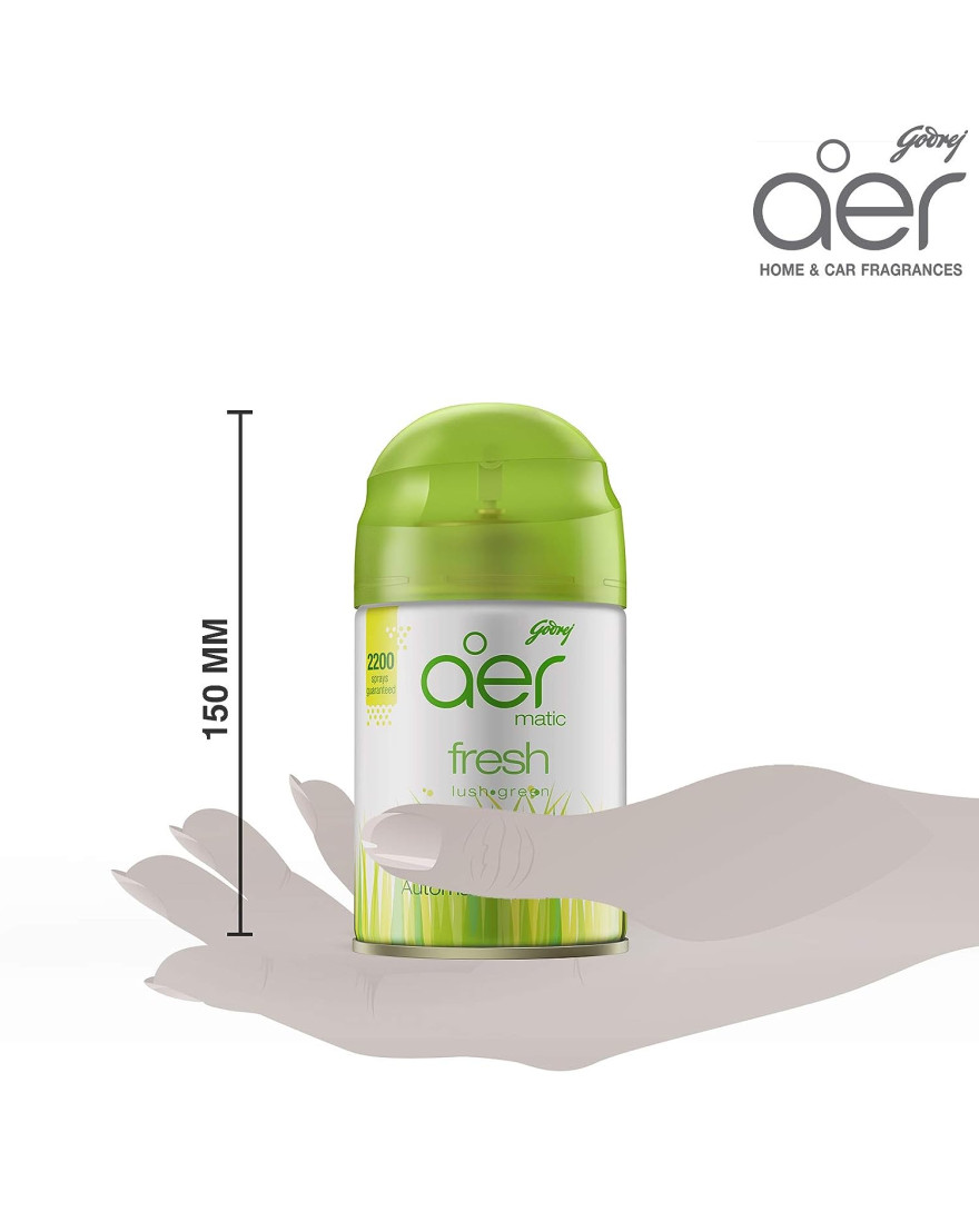 Godrej aer Matic Refill | Automatic Room Fresheners | FRESH LUSH GREEN | 2200 Sprays Guaranteed | Lasts up to 60 days | 225ml