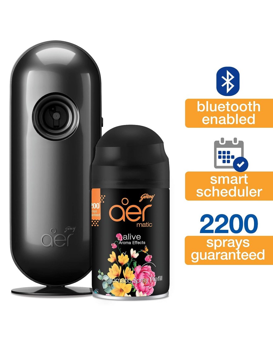 Godrej aer Smart Matic Kit (Machine + 1 Refill) - BLUETOOTH ENABLED - Automatic Room Fresheners | Alive | 2200 Sprays Guaranteed | Lasts up to 60 days (225ml)