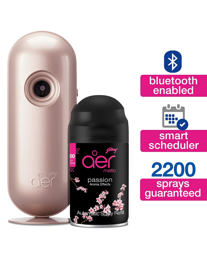 Godrej aer Smart Matic Kit | Machine + 1 Refill | BLUETOOTH ENABLED | Automatic Room Fresheners | Passion | 2200 Sprays Guaranteed | Lasts up to 60 days | 225ml