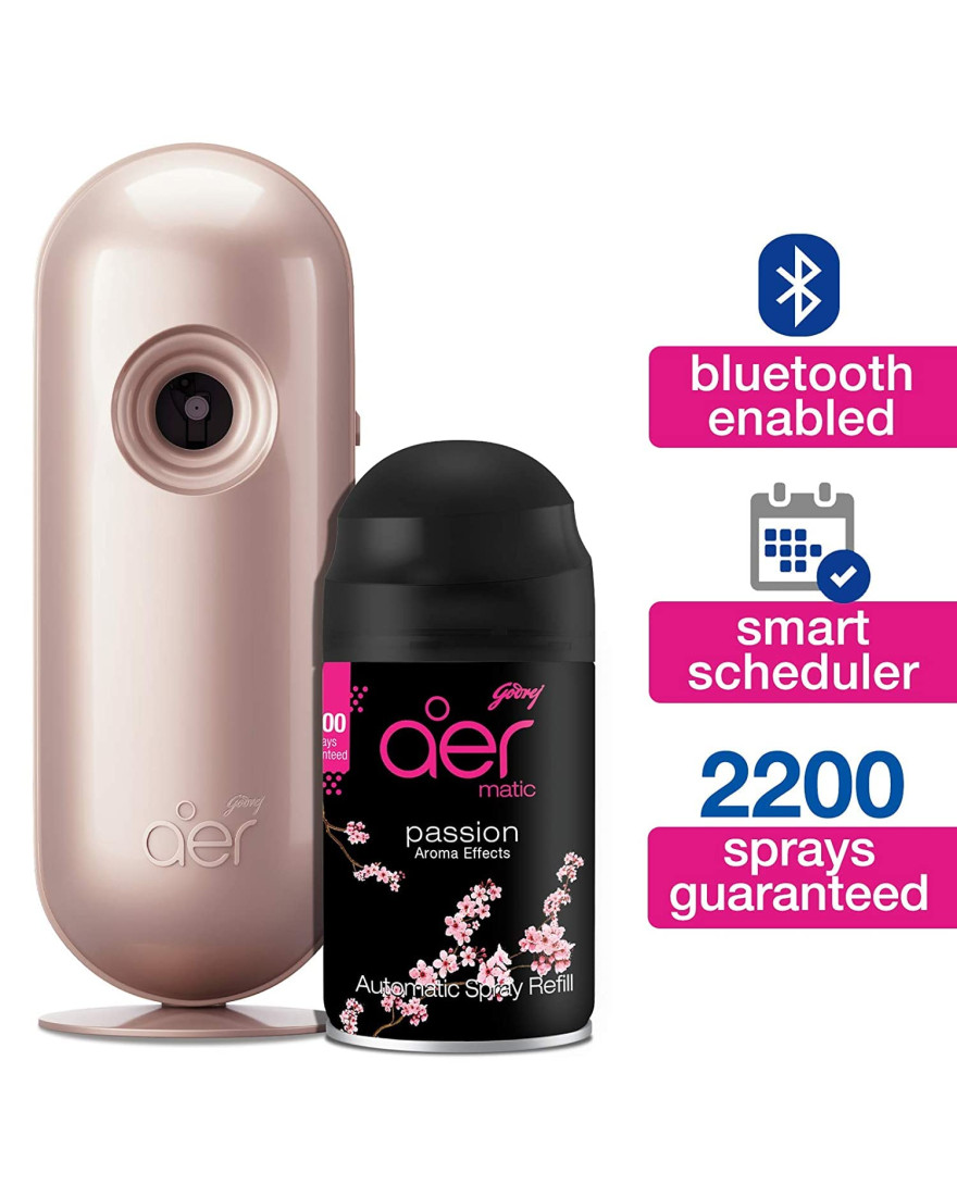 Godrej aer Smart Matic Kit (Machine + 1 Refill) - BLUETOOTH ENABLED - Automatic Room Fresheners | Passion | 2200 Sprays Guaranteed | Lasts up to 60 days (225ml)