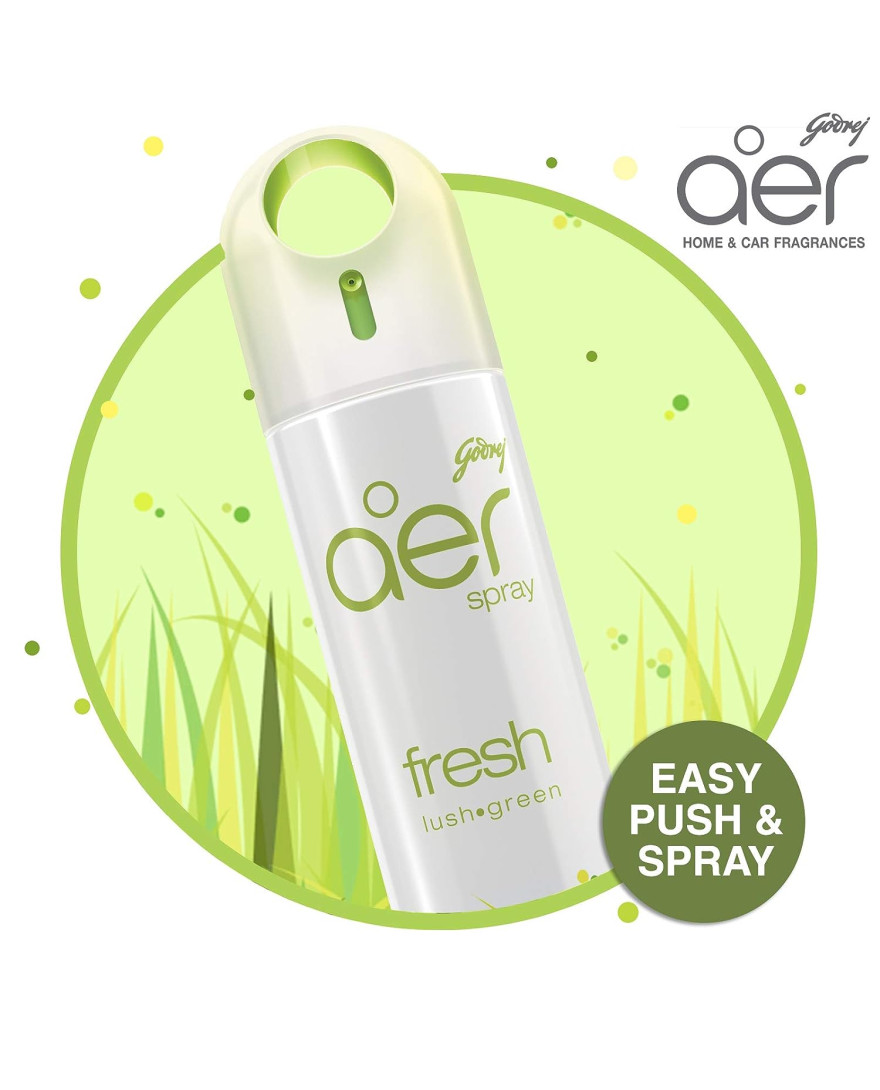 Godrej aer Spray | Room Freshener for Home & Office - Fresh Lush Green (220 ml) | Long-Lasting Fragrance