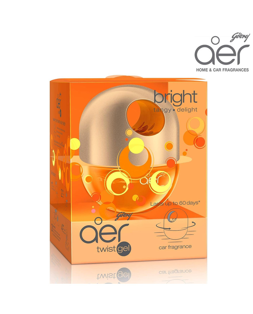 Godrej aer twist | Long lasting, Spill proof Car Freshener | BRIGHT TANGY DELIGHT ORANGE | 45g