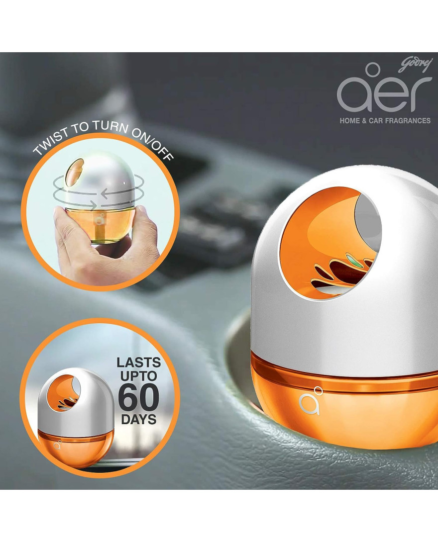 Godrej aer twist | Long-lasting, Spill-proof Car Freshener | BRIGHT TANGY DELIGHT ORANGE (45g)