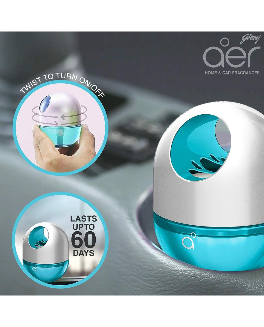 Godrej aer twist | Long-lasting, Spill-proof Car Freshener | Cool Surf Blue (45g)