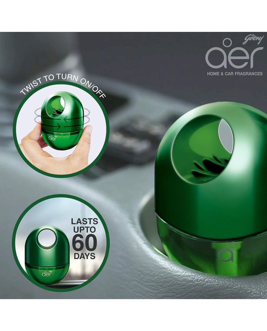 Godrej aer twist | Long-lasting, Spill-proof Car Freshener | FOREST GREEN (45g)