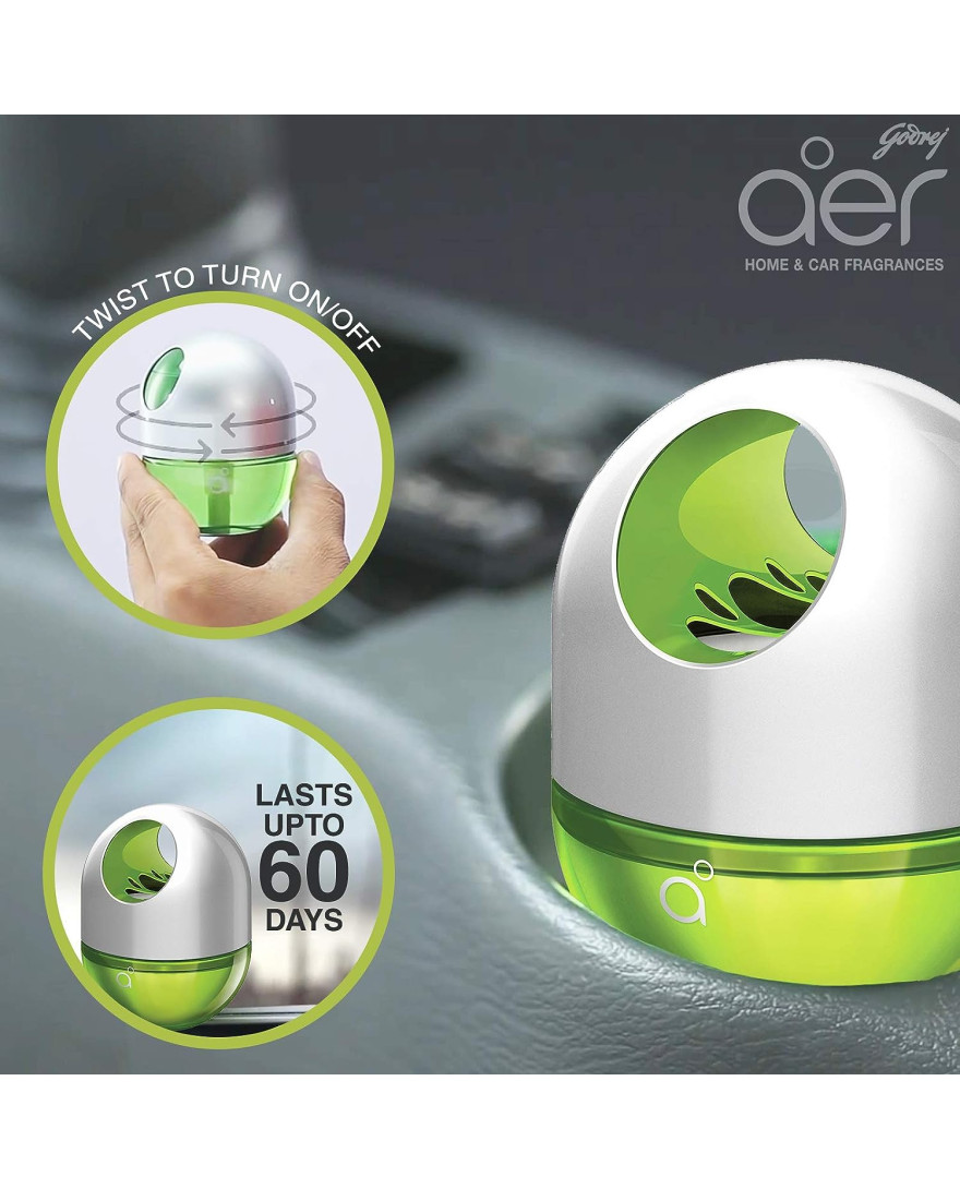 Godrej aer twist | Long lasting, Spill proof Car Freshener | FRESH GREEN | 45g