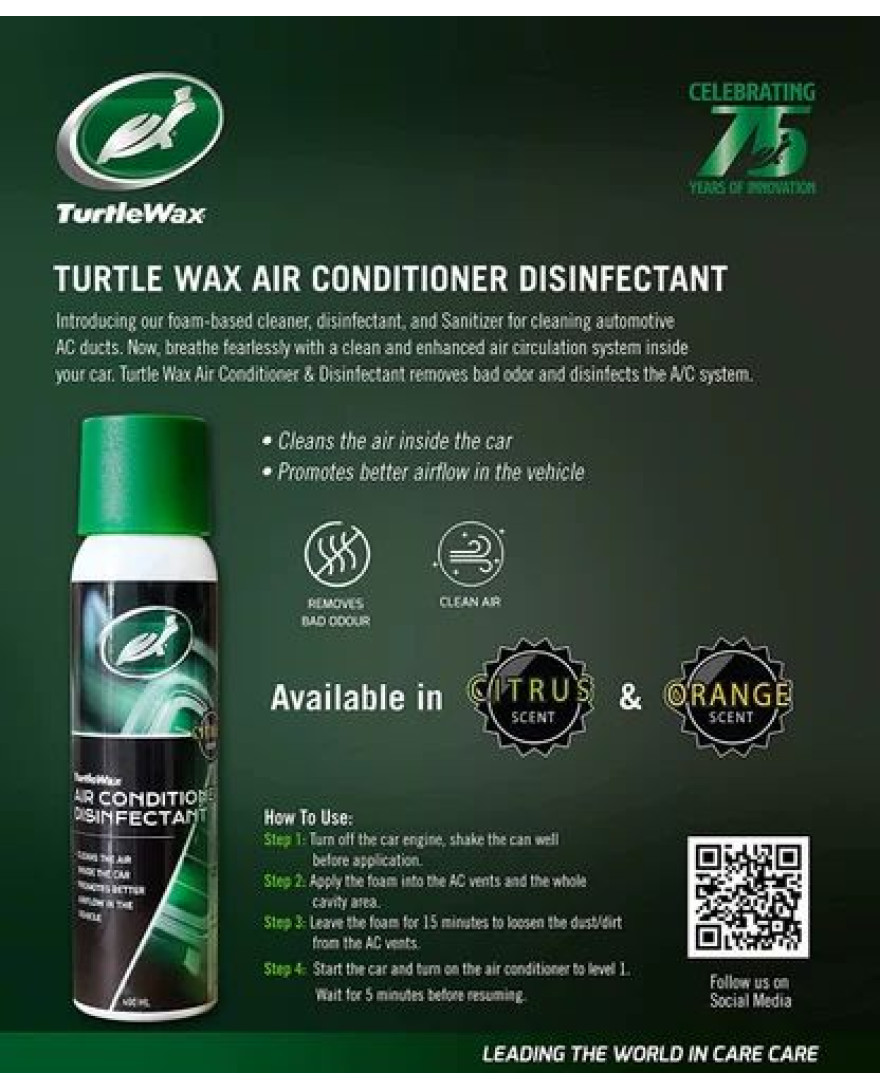 Turtle Wax Air Conditioner Disinfectant-Orange Scent 400ml
