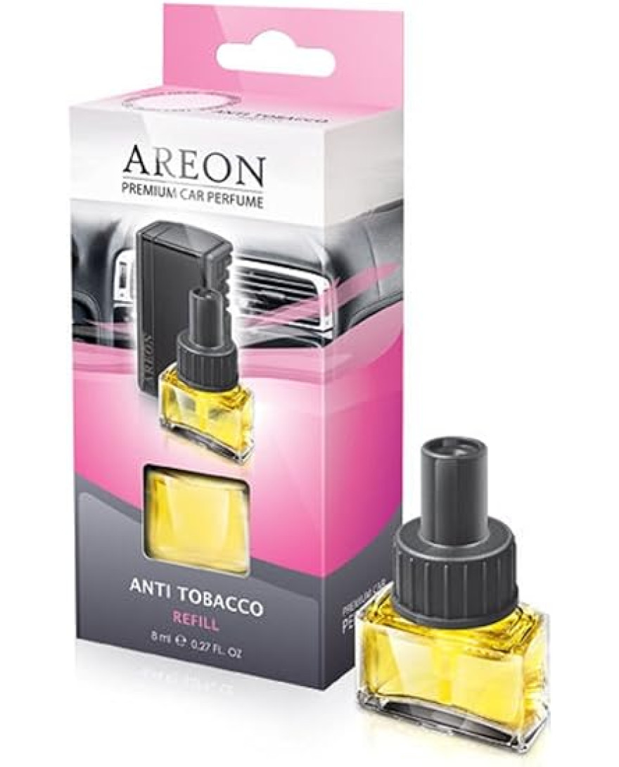 AREON Car Air Freshener Vent Anti Tobacco Refill Perfume Bottle Diffuser Liquid Glass 8ml