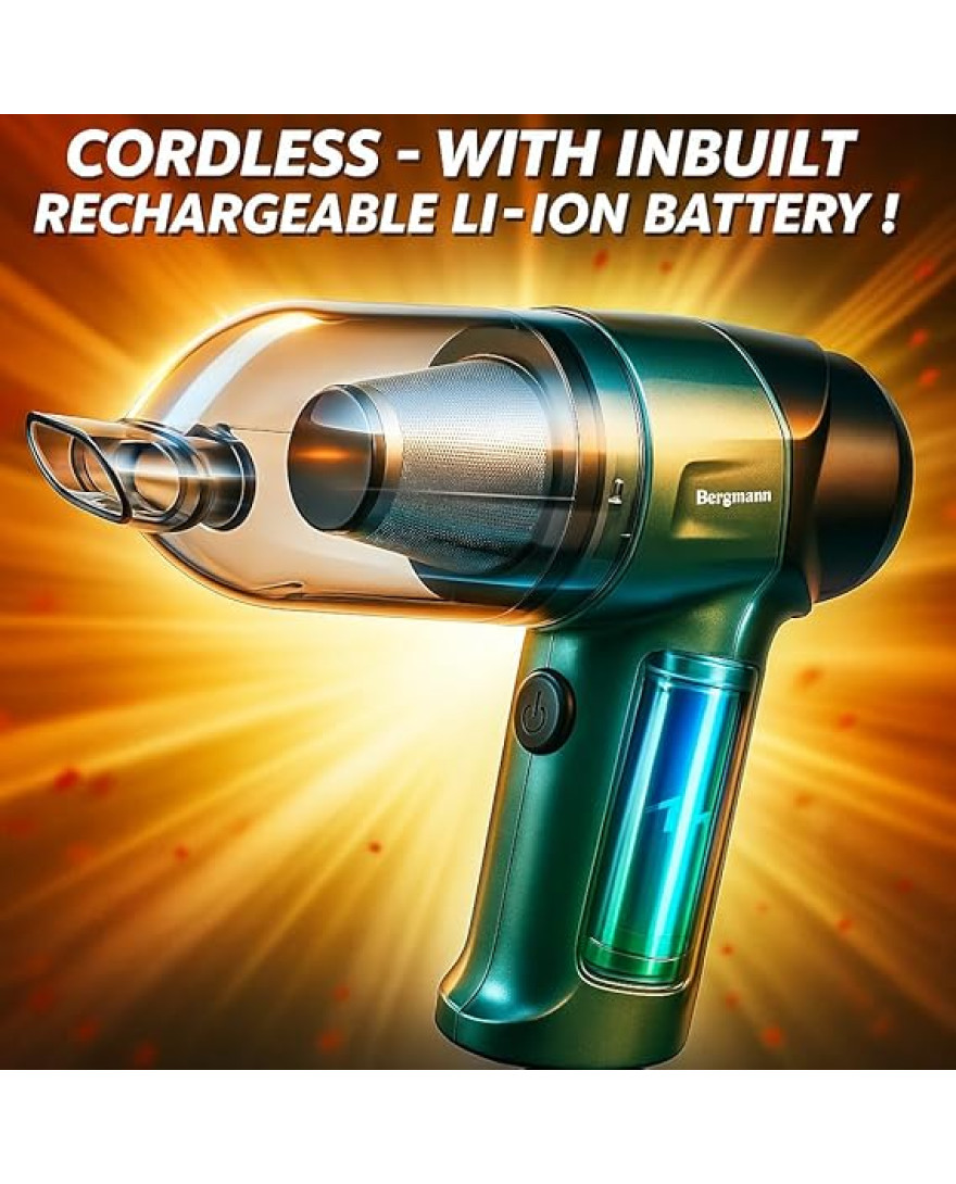 Bergmann Windsor PRO Cordless 2in1 Vacuum Cleaner And Blower | 100% Copper BLDC Brushless Motor | 2 Levels of Suction | Washable Stainless Steel HEPA Filter | 6 Attachments | Green