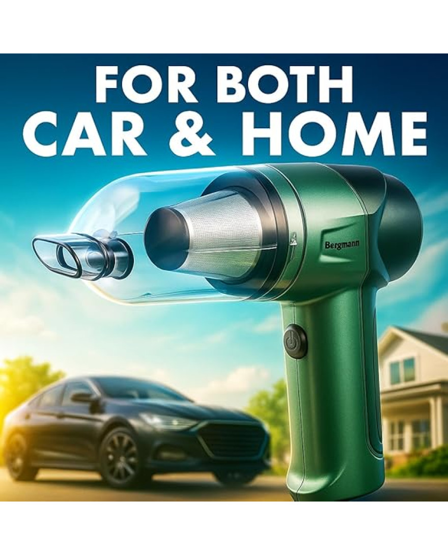 Bergmann Windsor PRO Cordless 2in1 Vacuum Cleaner And Blower | 100% Copper BLDC Brushless Motor | 2 Levels of Suction | Washable Stainless Steel HEPA Filter | 6 Attachments | Green