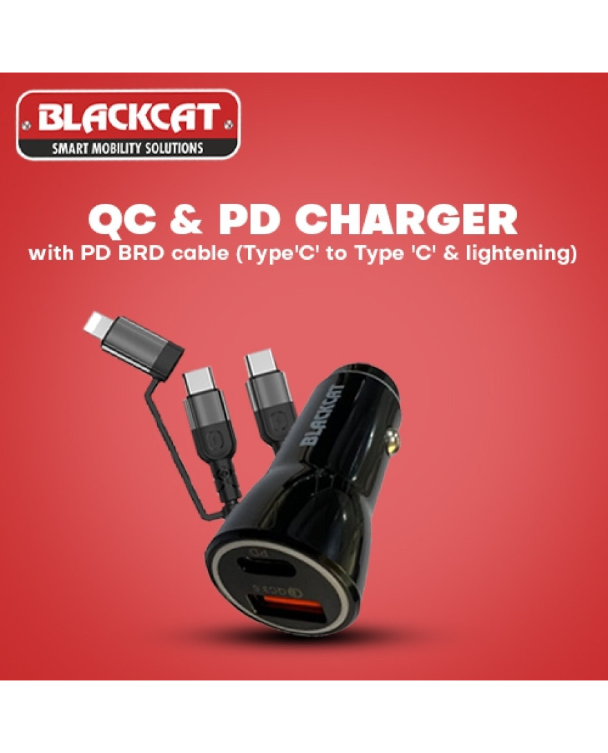 Blackcat BRAIDED 20AWG USB PD Type C To USB C FAST CHARGER 3A+ Charging Cable 1m BLACK