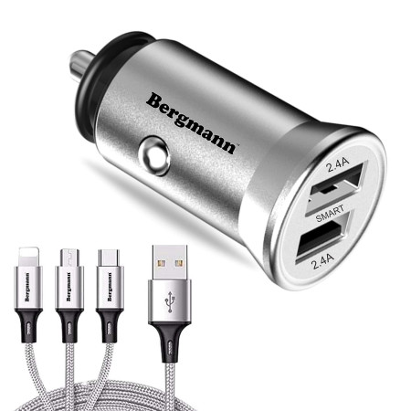 Bergmann CarGenius XF 3 Car Charger 4.8A with 3 in 1 USB Cable