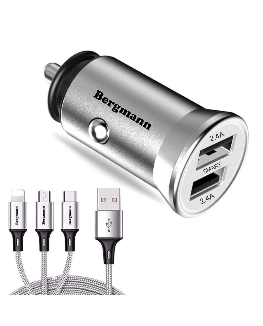Bergmann CarGenius XF 3 Car Charger 4.8A with 3 in 1 USB Cable