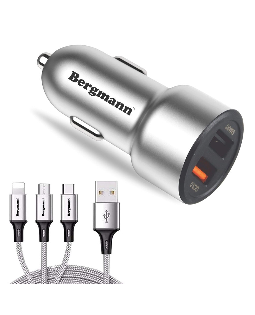 Bergmann CarGenius XXF-3 Car Charger QC3.0 with 3 in 1 USB Cable
