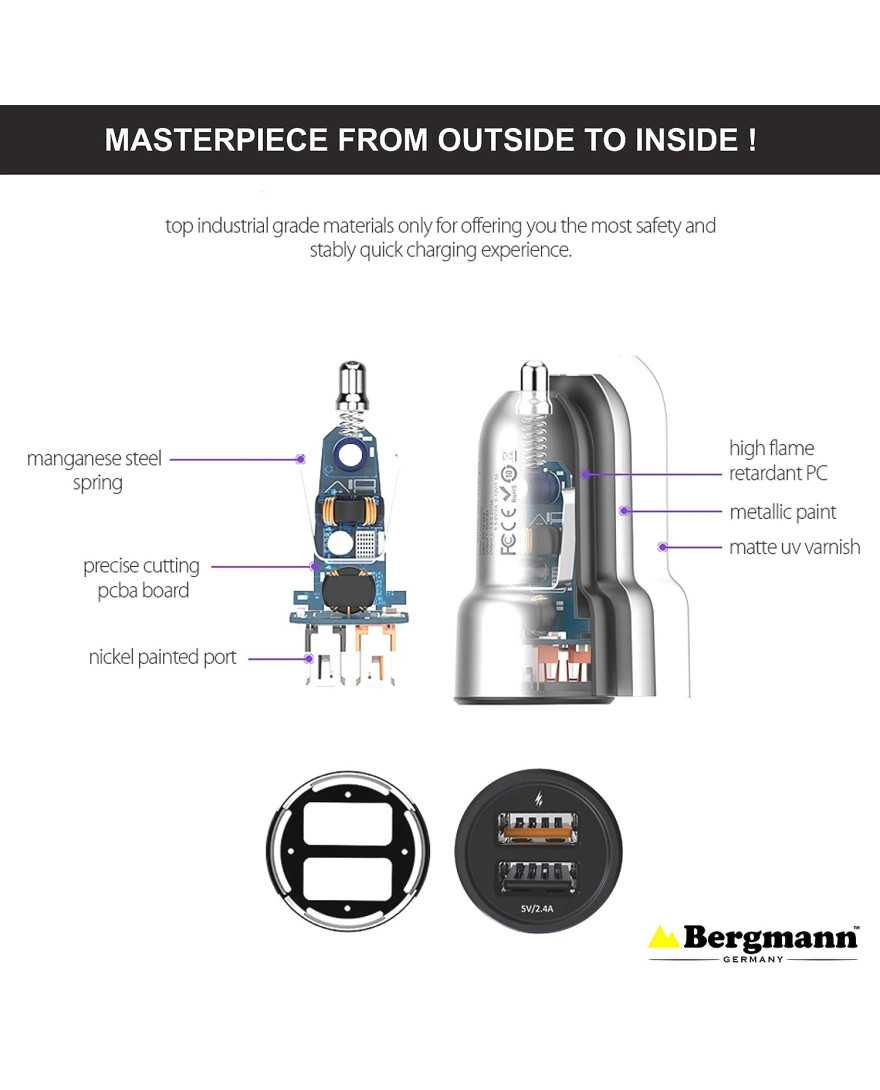 Bergmann CarGenius XXF-3 Car Charger QC3.0 with 3 in 1 USB Cable