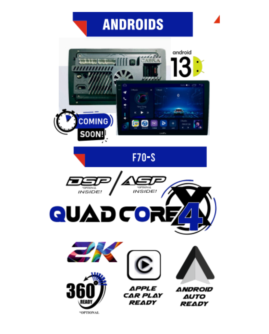 CASKA F70S With Android 13 | 4+64GB | WiFi6 2.4G &5G| Car Radio Player with Carplay Android Auto 9.5/10.4inch Car Multimedia Player | 360 Compartible | DSP | QUAD CORE