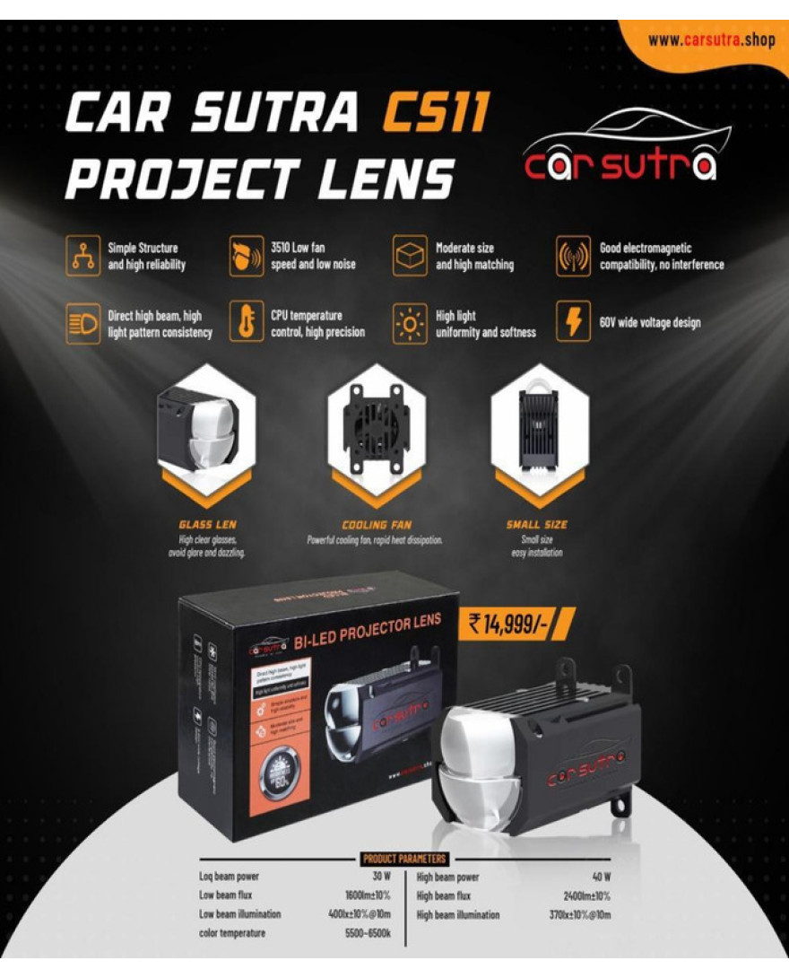 CS 66| Carsutra CS11 BI-LED Projector Lens | Low Beam Power 30W | High Beam Power 40W