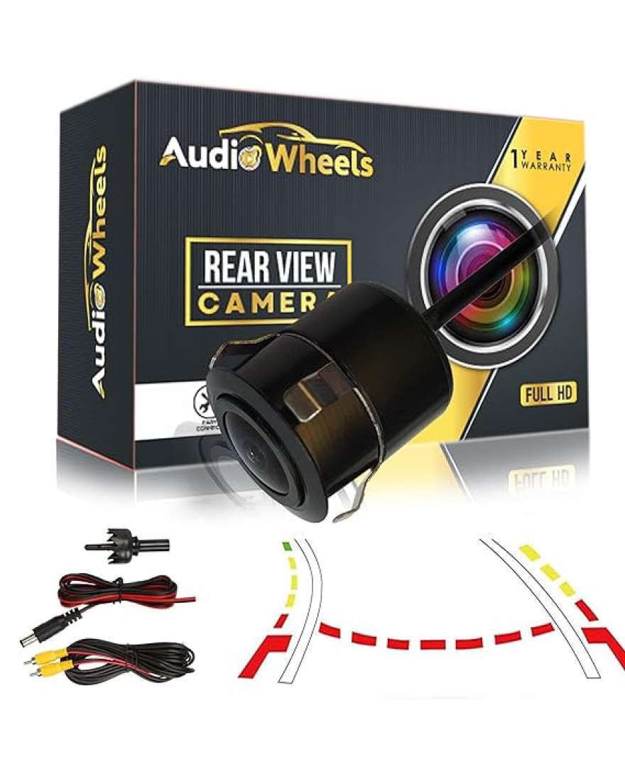 Audio Wheels Reverse Backup AHD Rear View Camera Wide Angle View Universal Car Reverse Camera Waterproof Car Parking Moving Car Reverse Camera only for Car Android Monitors.