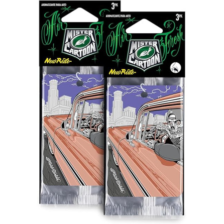 Turtle Wax X Mister Cartoon  Air Fresh Odor Neutralizing Hanging Paper Air Freshener, Long Lasting, for Car And Home New Ride Fragrance | Pack of 3 Turtle Wax X Mister Cartoon  Air Fresh Odor Neutralizing Hanging Paper Air Freshener, Long Lasting, for Car And Home New Ride Fragrance | Pack of 3