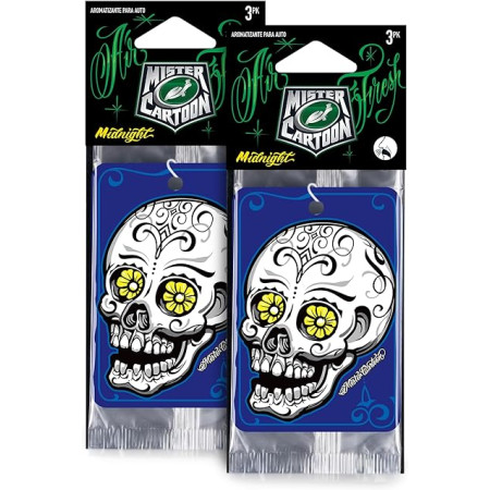 Turtle Wax X Mister Cartoon  Air Fresh Odor Neutralizing Hanging Paper Air Freshener, Long Lasting, for Car And Home, Midnight Fragrance | Pack of 3 Turtle Wax X Mister Cartoon  Air Fresh Odor Neutralizing Hanging Paper Air Freshener, Long Lasting, for Car And Home, Midnight Fragrance | Pack of 3