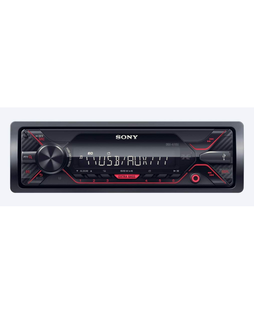 Sony Car Stereo DSX A110U USB Auxiliary Digital Media Receiver with USB, AUX, FM | Black | Pre Out 1 x 2V, Output Power 55W x 4, 10 Band Equalizer