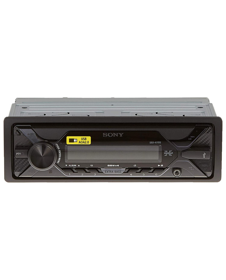 Sony Car Stereo DSX A110U USB Auxiliary Digital Media Receiver with USB, AUX, FM | Black | Pre Out 1 x 2V, Output Power 55W x 4, 10 Band Equalizer