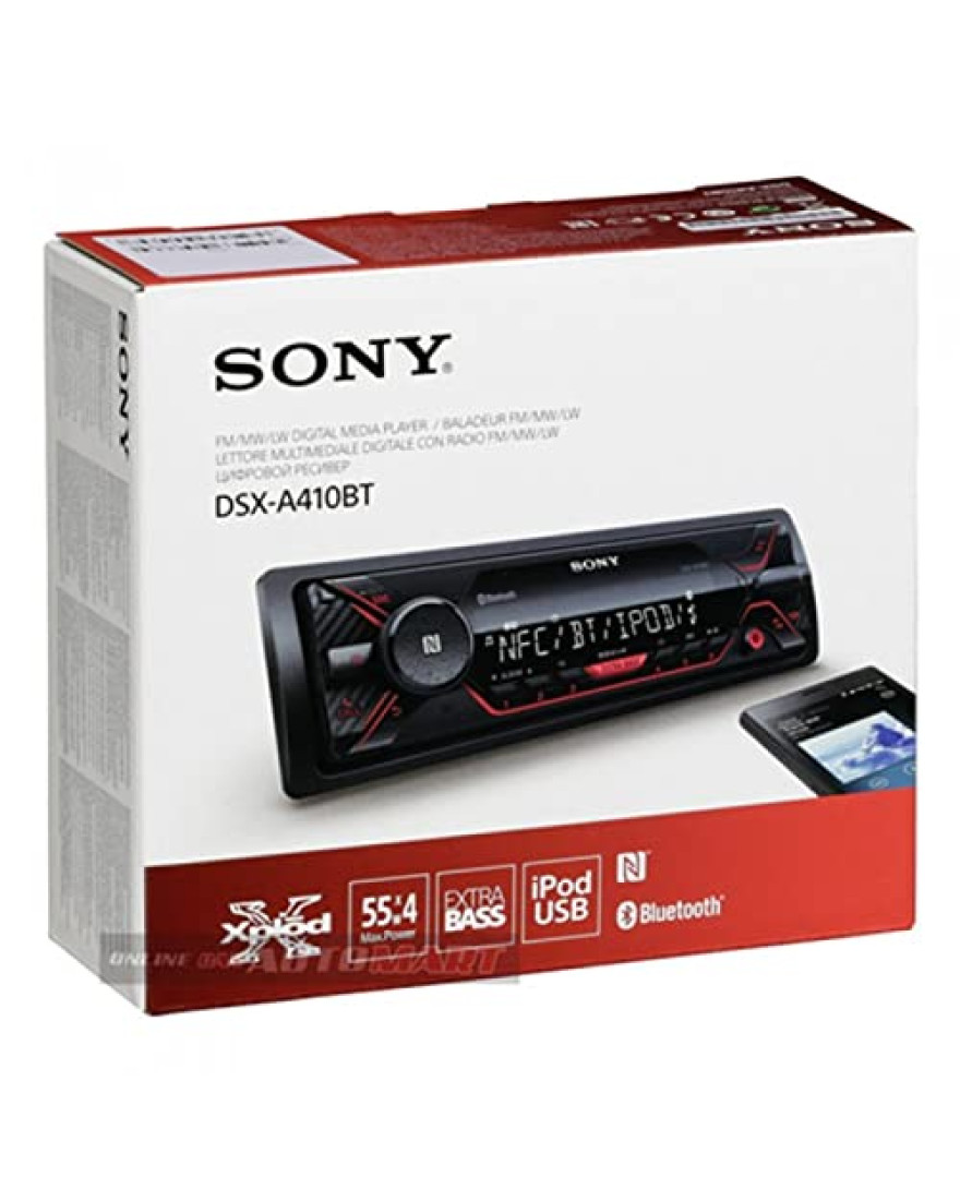 Sony Car Stereo DSX A410BT Digital Media Receiver with NFC, Bluetooth, USB, AUX, FM | Black| PRE Out 2 x 2V, Output Power 55W x 4, 10 Band Equalizer