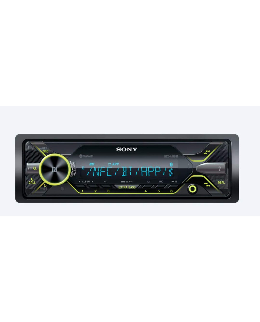 Sony Car Stereo DSX A416BT Digital Media Receiver with NFC, Bluetooth, USB, AUX, FM | Black | PRE Out 3 x 2V, Output Power 55W x 4, 10 Band Equalizer, Variable Colour Key Illumination