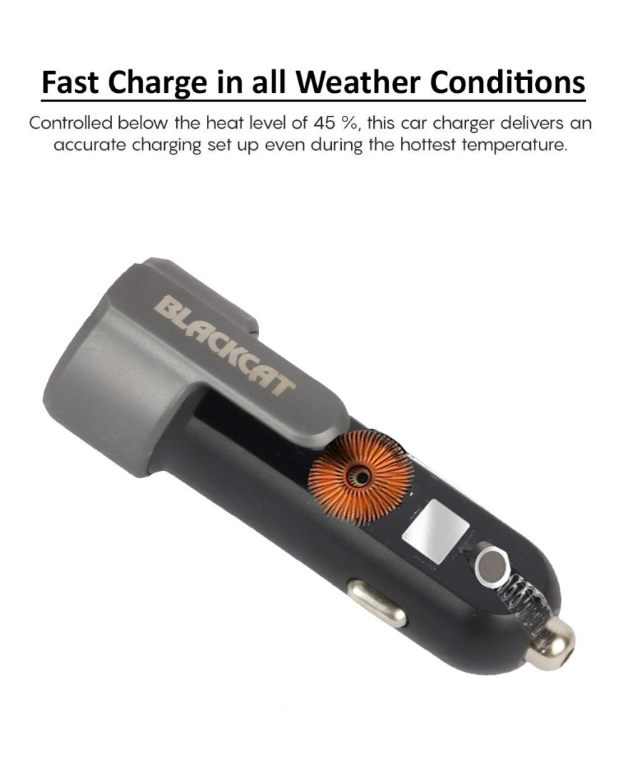 Blackcat Dual USB Safety Charger Resq | Fast Charger 3.1A | Hammer Tip Tungsten Carbide | Sharp Blade Seat Belt Cutter