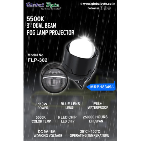 Global Byte 3 inch Dual Beam Fog Lamp Projector Double Cup for Maruti Suzuki | FLP-302C/S