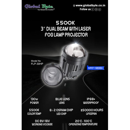 Global Byte 3 inch Dual Beam With Laser Foglamp Projector For Maruti Suzuki | FLP-30HP/S