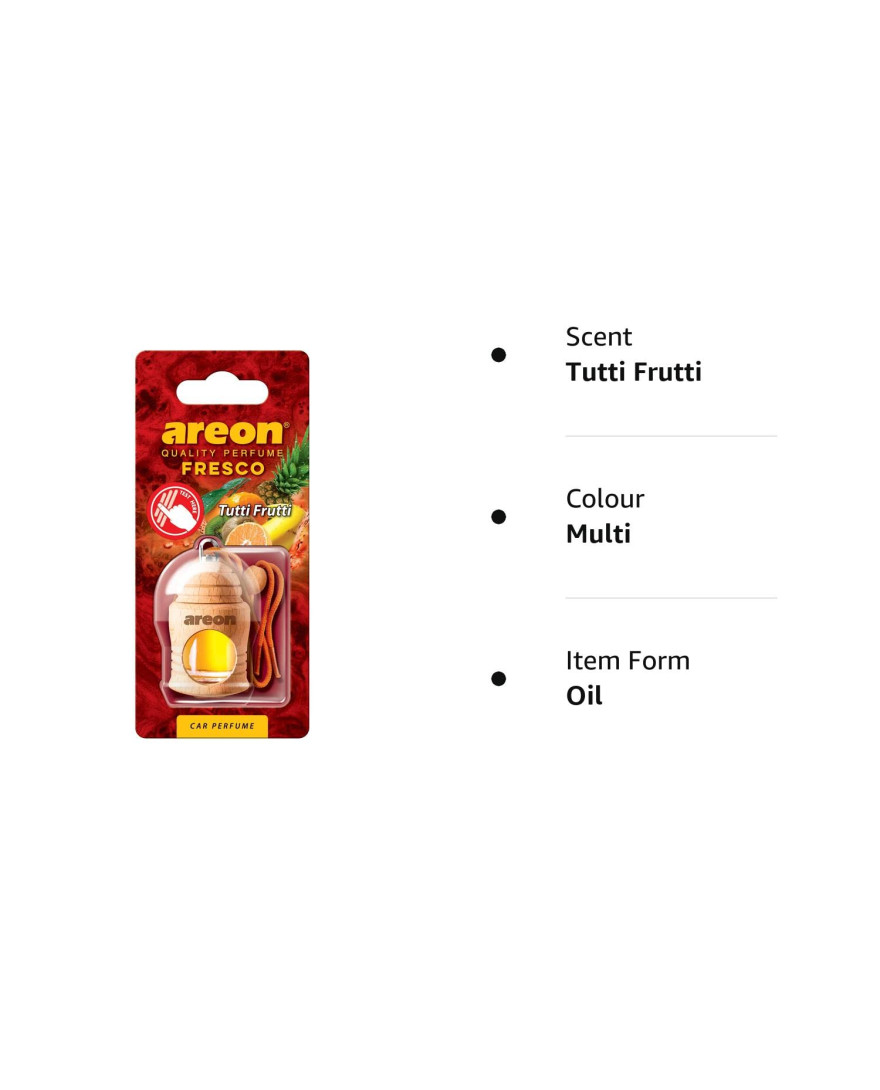 AREON Fresco Tutti Frutti, Car Air Freshener, Room Freshener | Long Lasting Fragrance Oil, Air Freshener for Office and Home