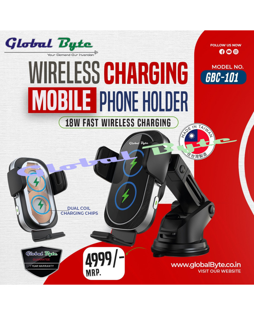 Mobile Phone Holder 2 Coil with 18W Fast Wireless Charging