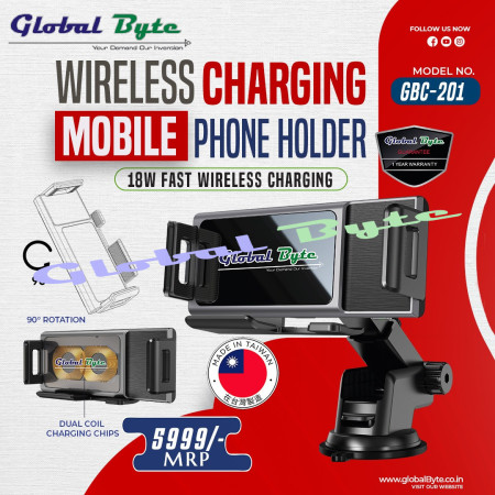 Global Byte Universal Mobile Phone Holder 2 Coil with 18W Fast Wireless Charging  also use Fold Mobile | Special function of Rotation | GBC-201