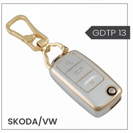 keycare Gold Dust TPU key cover And keychain for Virtus, Tiguan, Taigun, Jetta, Slavia, Kodiaq, Kushaq, Karoq, Octavia flip key | GDTP 13