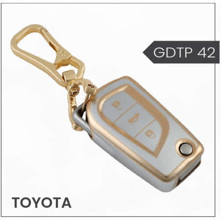 keycare Gold Dust TPU key cover And keychain for Innova Crysta, Corolla Altis 3 button flip key | GDTP 42 keycare Gold Dust TPU key cover And keychain for Innova Crysta, Corolla Altis 3 button flip key | GDTP 42