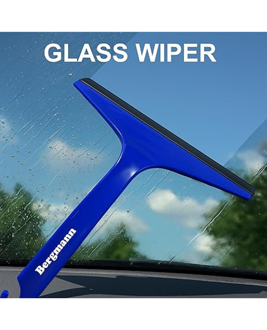 Bergmann Gladiator Microfibre Car Care Kit with Polishing Cloth, Glass Cloth, Drying Cloth, All-Purpose Cloth, Microfibre Sponge, Car Duster, Glass Wiper, Wheel Brush, AC Brush, Foldable Bucket, 10 pc