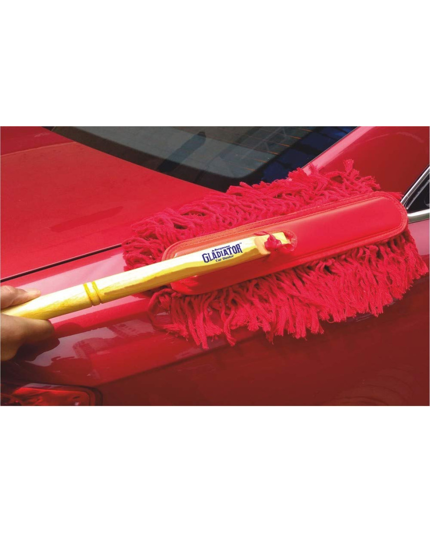 Bergmann Gladiator Platinum 2 Wax-Baked Car Duster | Sturdy Real Wooden Handle | Dense Soft 100% Cotton Fibres with Wax Coating | Scratch-Proof | with Carry Case | Suitable for Cars And Bikes | Red