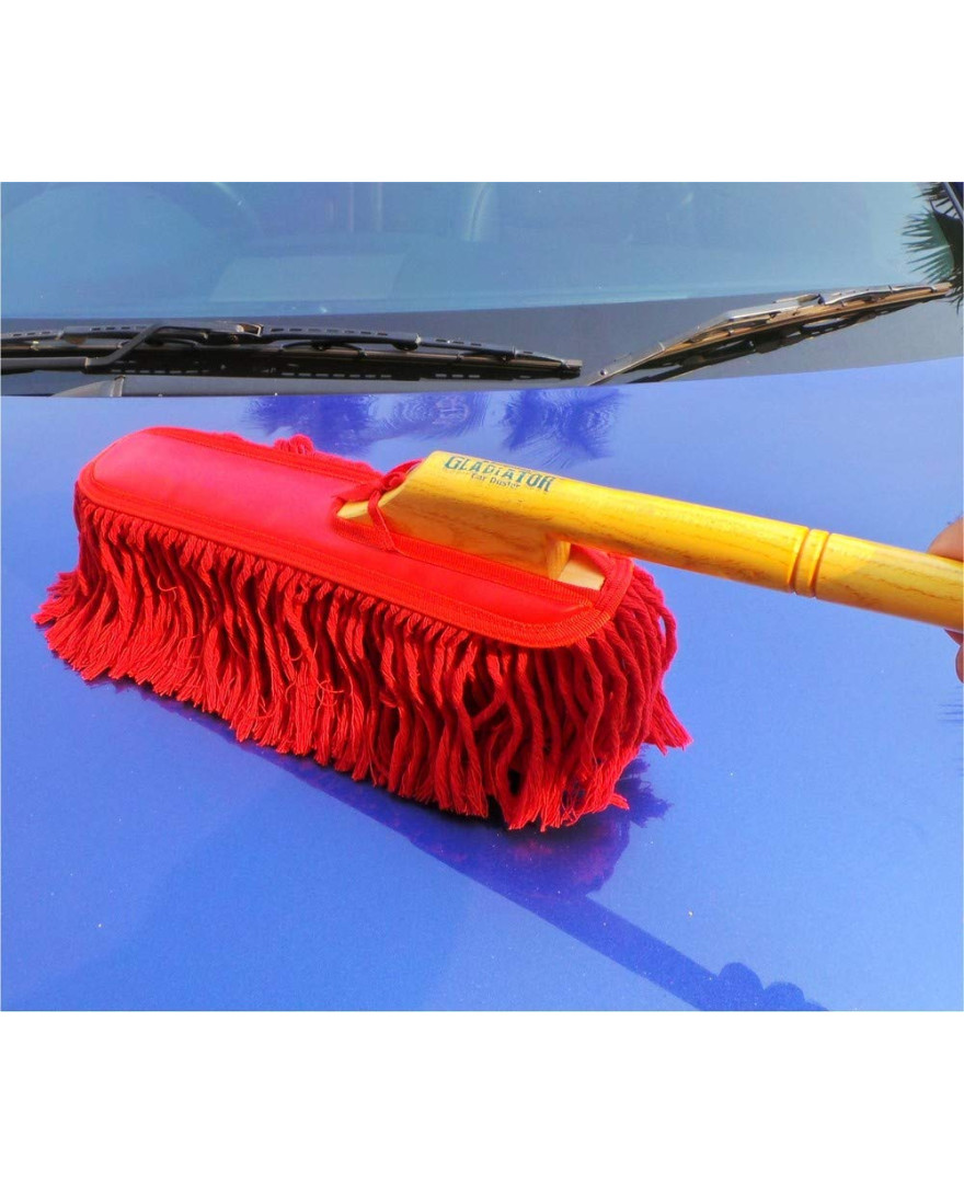 Bergmann Gladiator Platinum 2 Wax-Baked Car Duster | Sturdy Real Wooden Handle | Dense Soft 100% Cotton Fibres with Wax Coating | Scratch-Proof | with Carry Case | Suitable for Cars And Bikes | Red