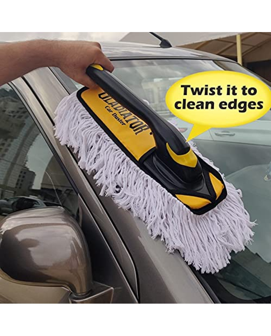 Bergmann Gladiator Twister Wax-Baked Car Duster | with Rotating Handle for Easier Cleaning | Thick And Dense 100% Cotton Fibres with Wax Coating | Scratch-Proof | Suitable for Car And Bikes