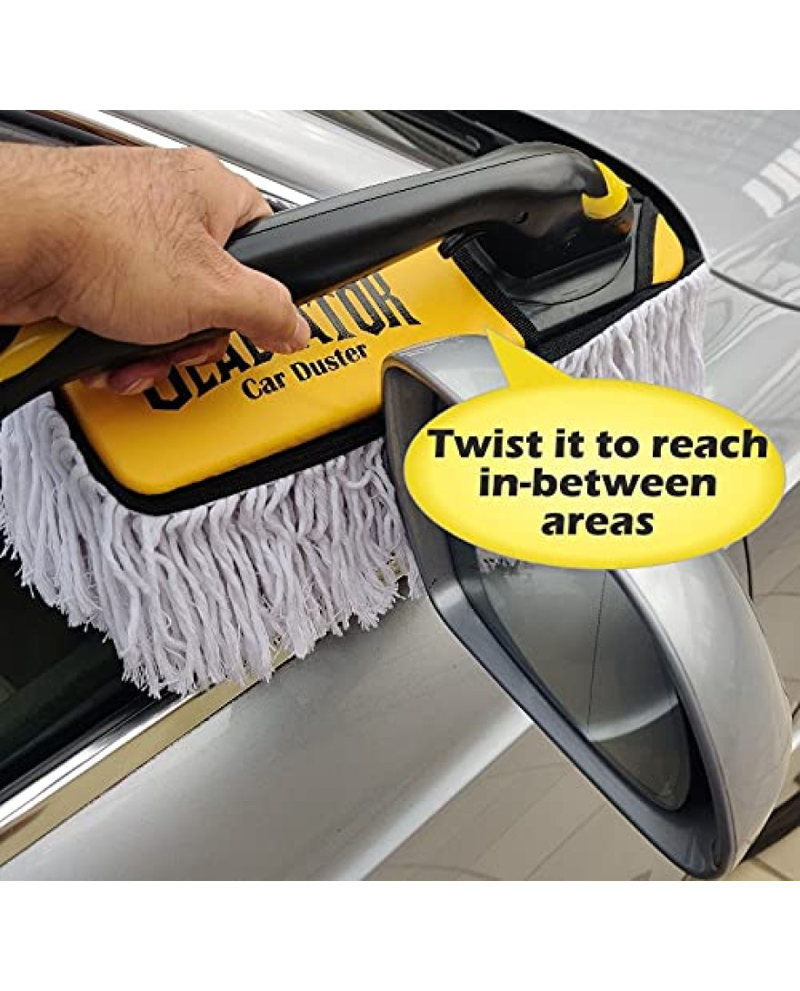 Bergmann Gladiator Twister Wax-Baked Car Duster | with Rotating Handle for Easier Cleaning | Thick And Dense 100% Cotton Fibres with Wax Coating | Scratch-Proof | Suitable for Car And Bikes